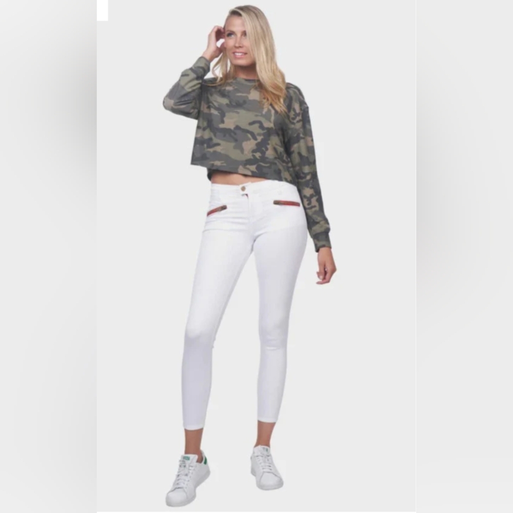 ETIENNE MARCEL WOMEN'S RED ZIPPER JEANS IN WHITE size 25